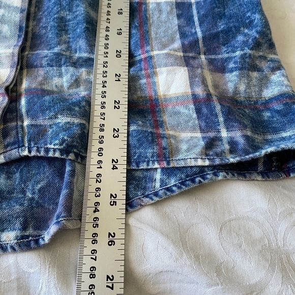 Tribal Jeans Women's Blue‎ Acid Wash Plaid Long Sleeve Button Up Shirt Size Med - Picture 14 of 15